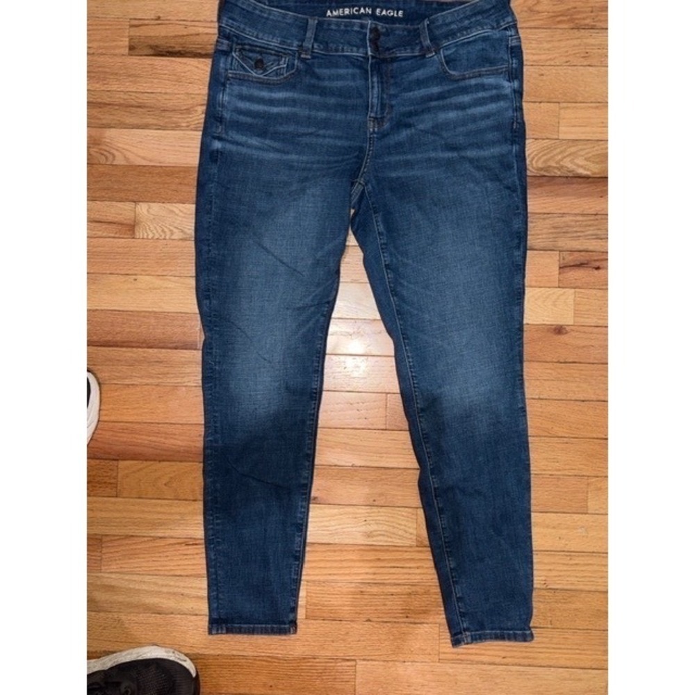 American Eagle Next Level Stretch Skinny Jeans Dark Blue Womens 16 Regular T56-6